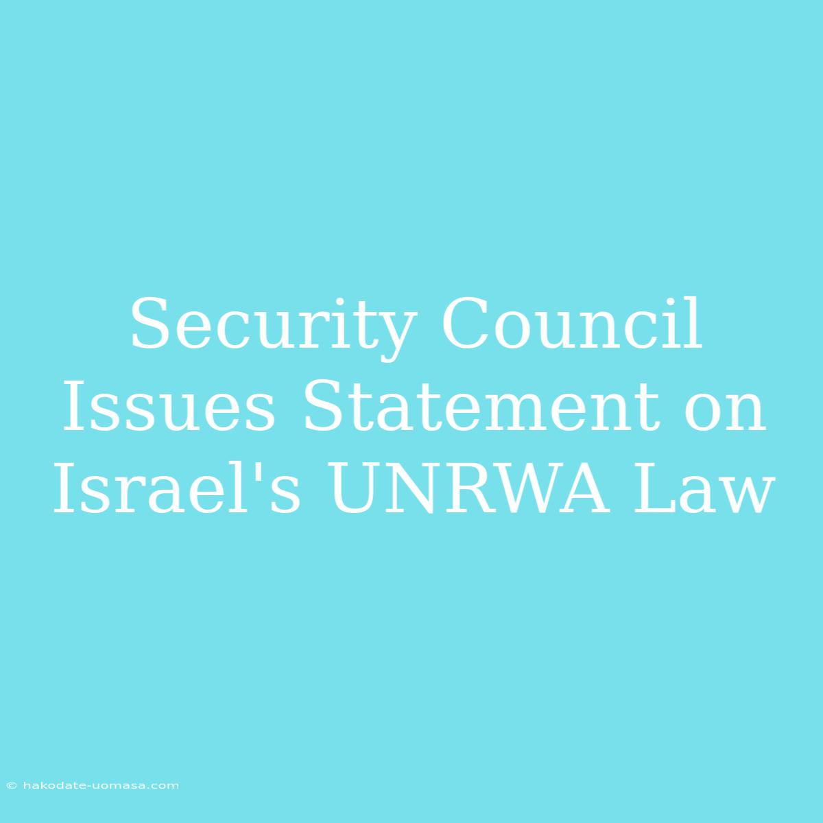 Security Council Issues Statement On Israel's UNRWA Law