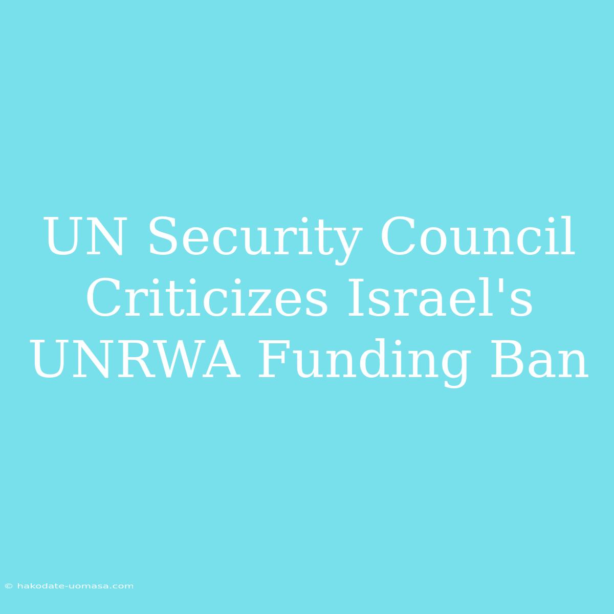 UN Security Council Criticizes Israel's UNRWA Funding Ban