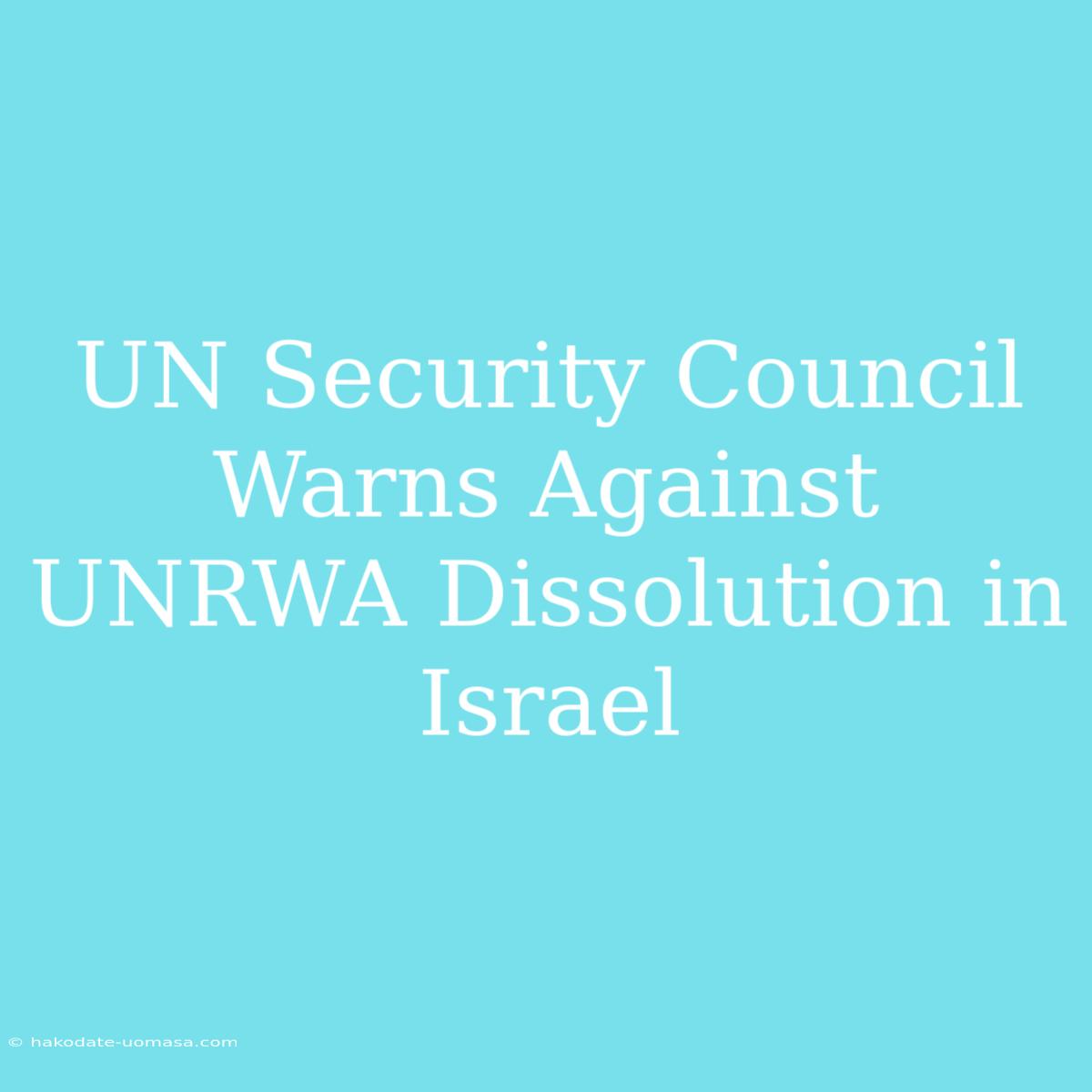 UN Security Council Warns Against UNRWA Dissolution In Israel