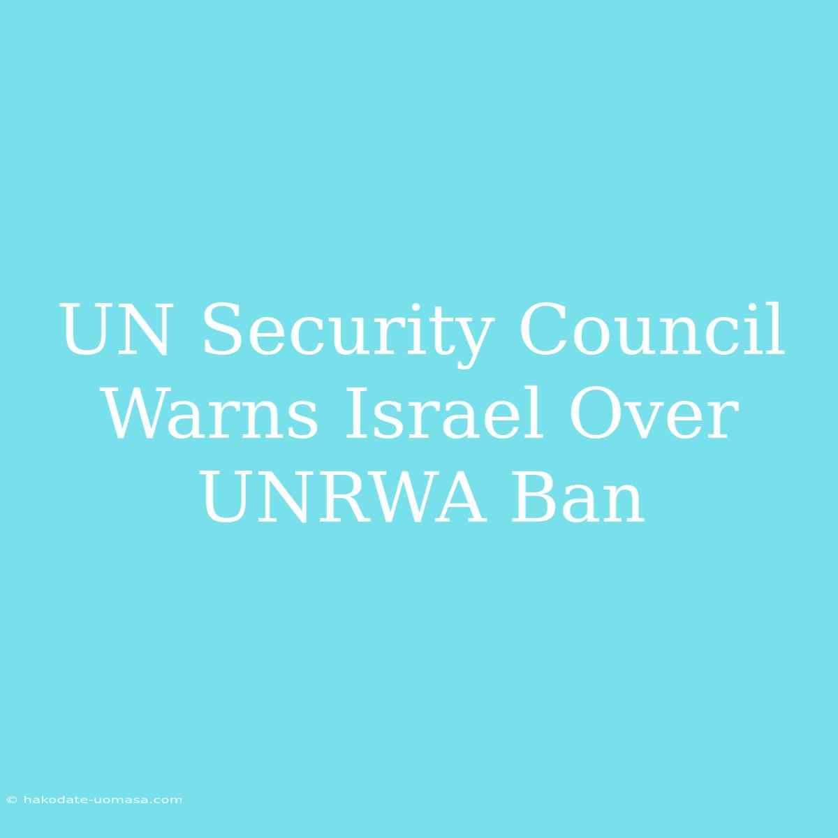 UN Security Council Warns Israel Over UNRWA Ban